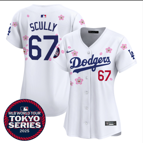 Women Los Angeles Dodgers #67 Scully Tokyo Series 2025 white Limited Stitched Jersey->women mlb jersey->Women Jersey